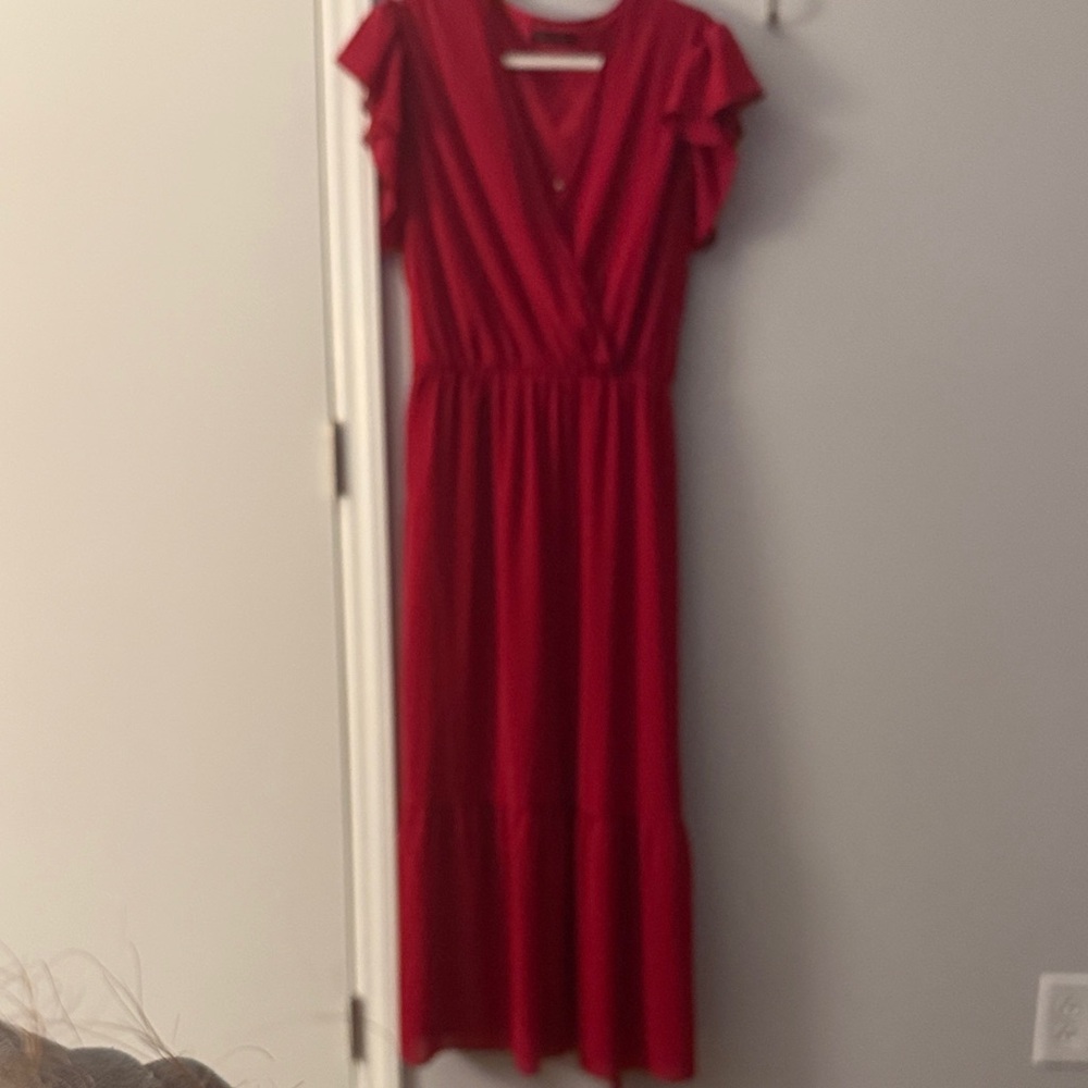 Chic Red Maxi Dress with Ruffle Sleeves
